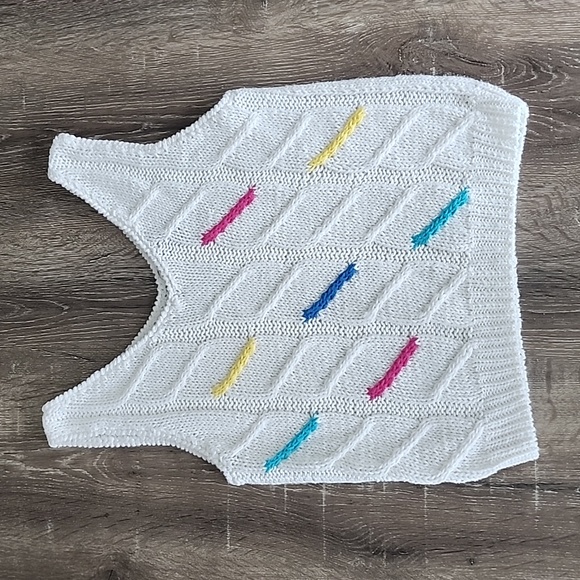 Vintage 80's Memphis Jones Cable Knit V-Neck Vest Retro Sweater Tank - Picture 1 of 6